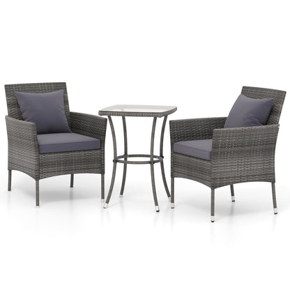 3-Piece Patio Conversation Set with Cushioned Chairs & Glass Table