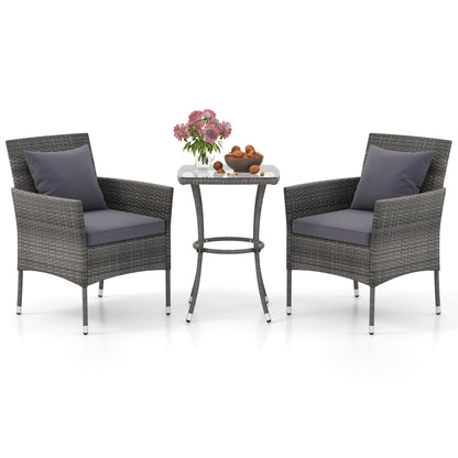3-Piece Patio Conversation Set with Cushioned Chairs & Glass Table