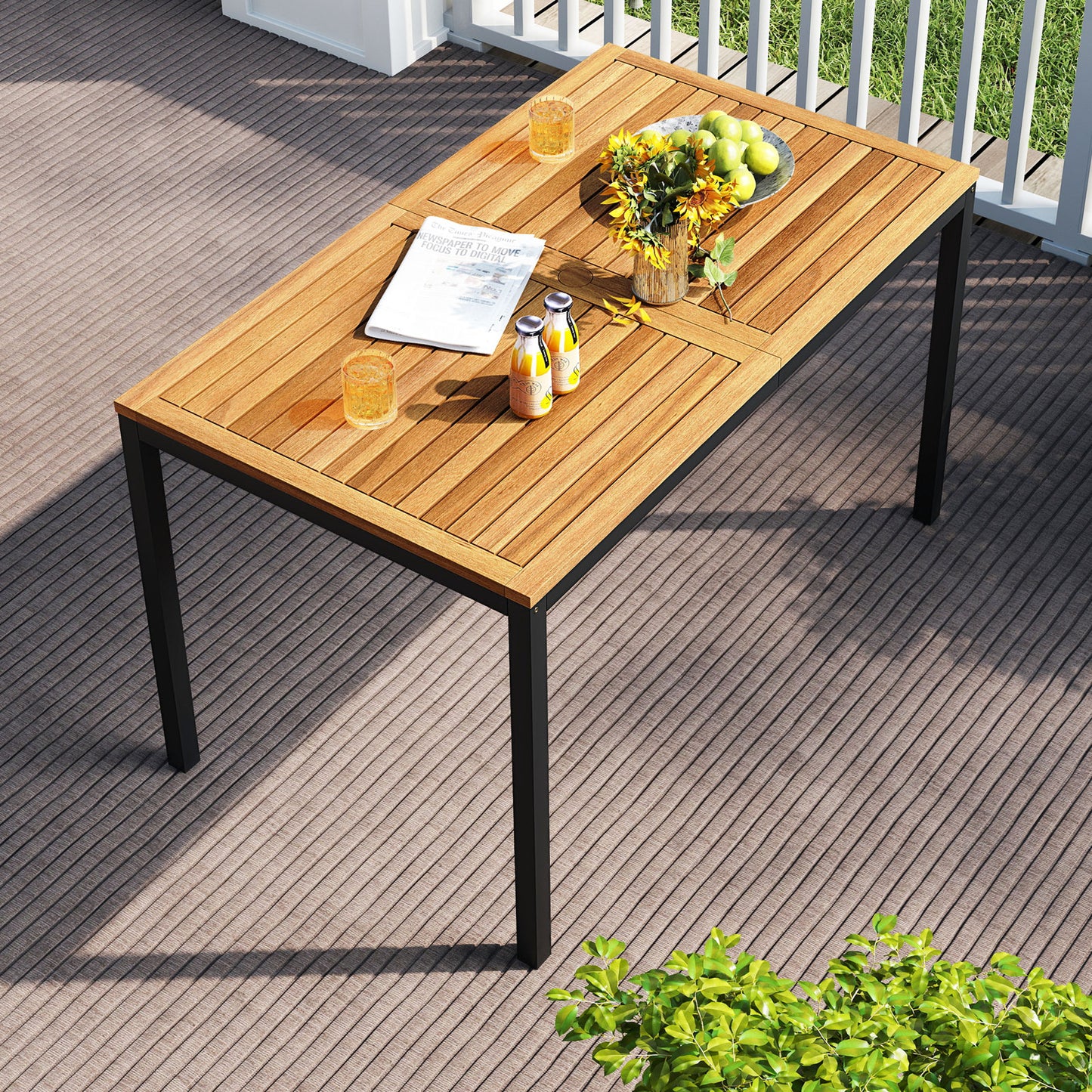 4-Piece Acacia Wood Patio Dining Set with Umbrella Hole