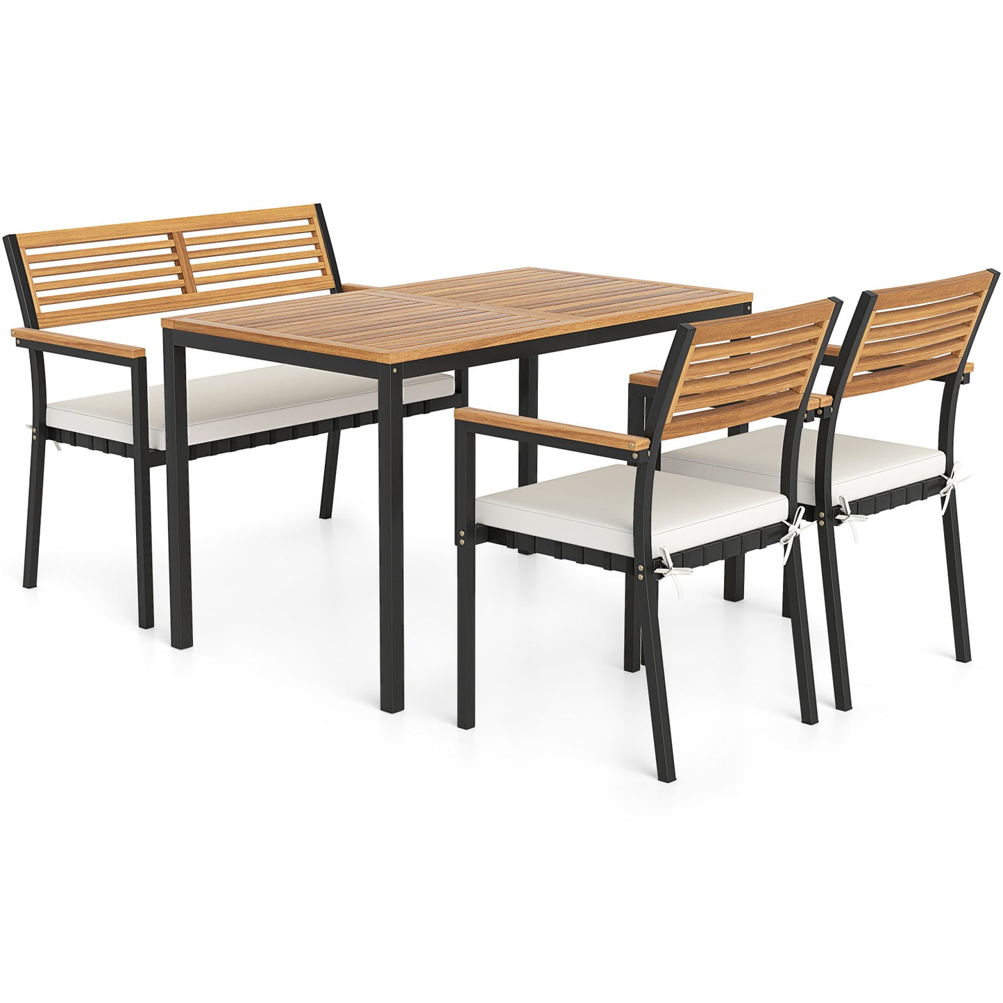 4-Piece Acacia Wood Patio Dining Set with Umbrella Hole