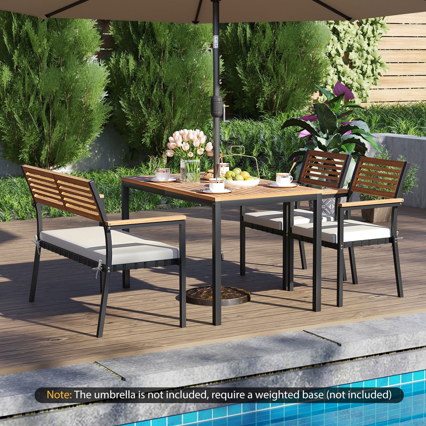 4-Piece Acacia Wood Patio Dining Set with Umbrella Hole