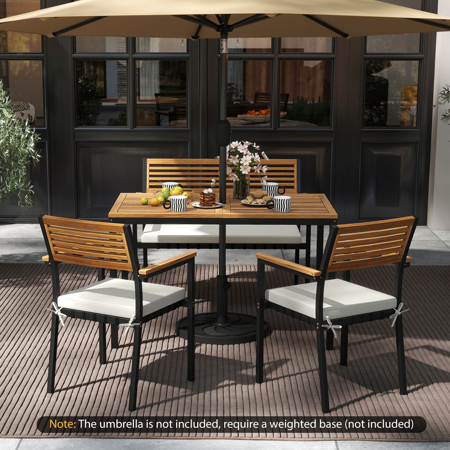 4-Piece Acacia Wood Patio Dining Set with Umbrella Hole