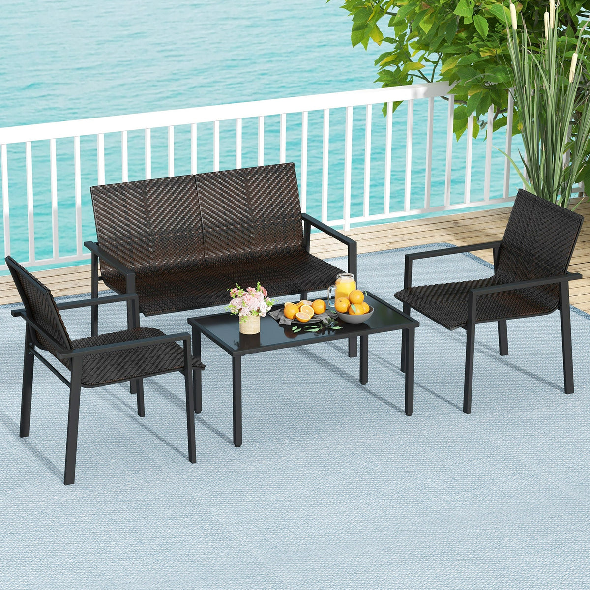 4 Pieces Patio Furniture Set with Heavy Duty Galvanized Metal Frame