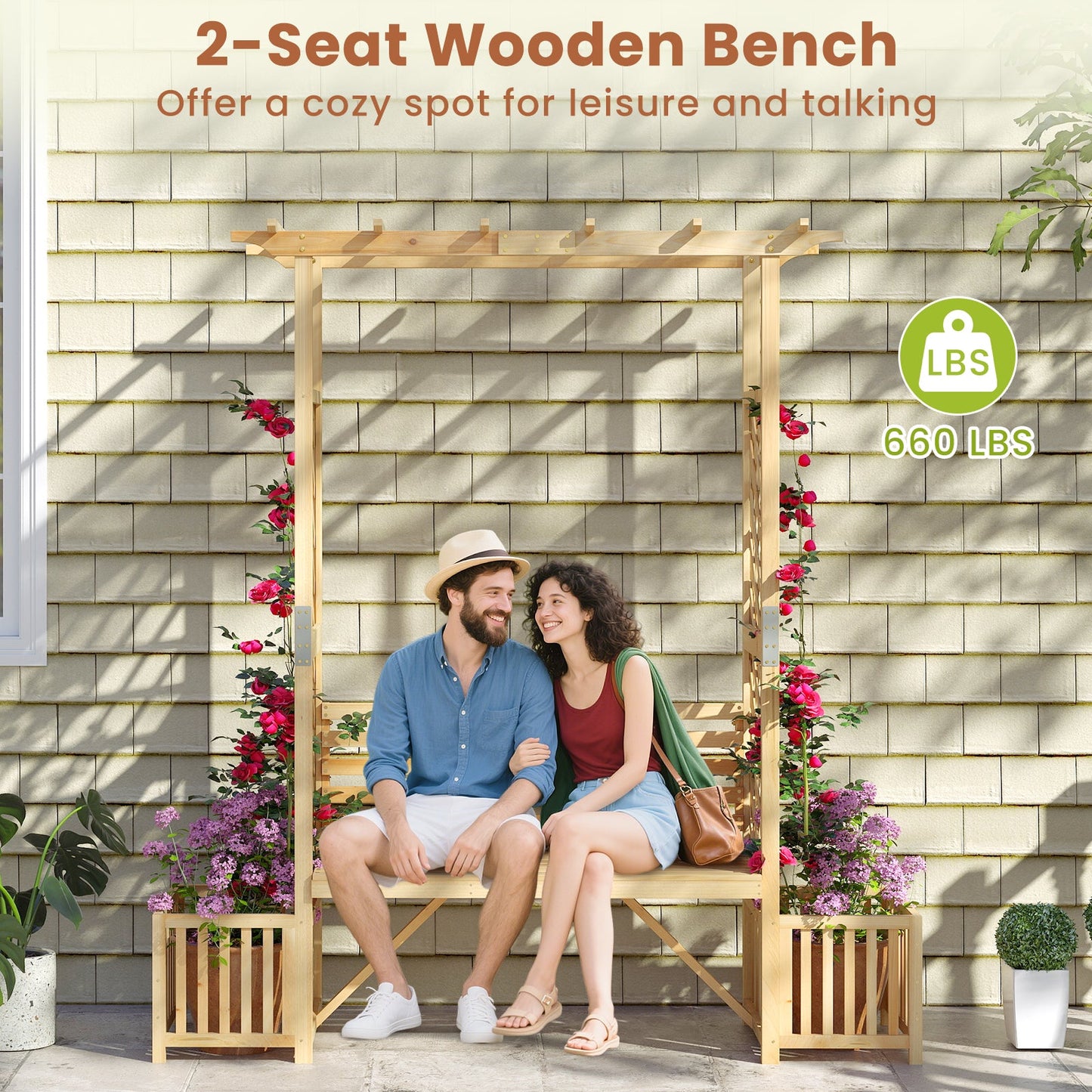 Patio Garden Bench Arbor ArchOutdoor Wood Decorative Seating-Natural
