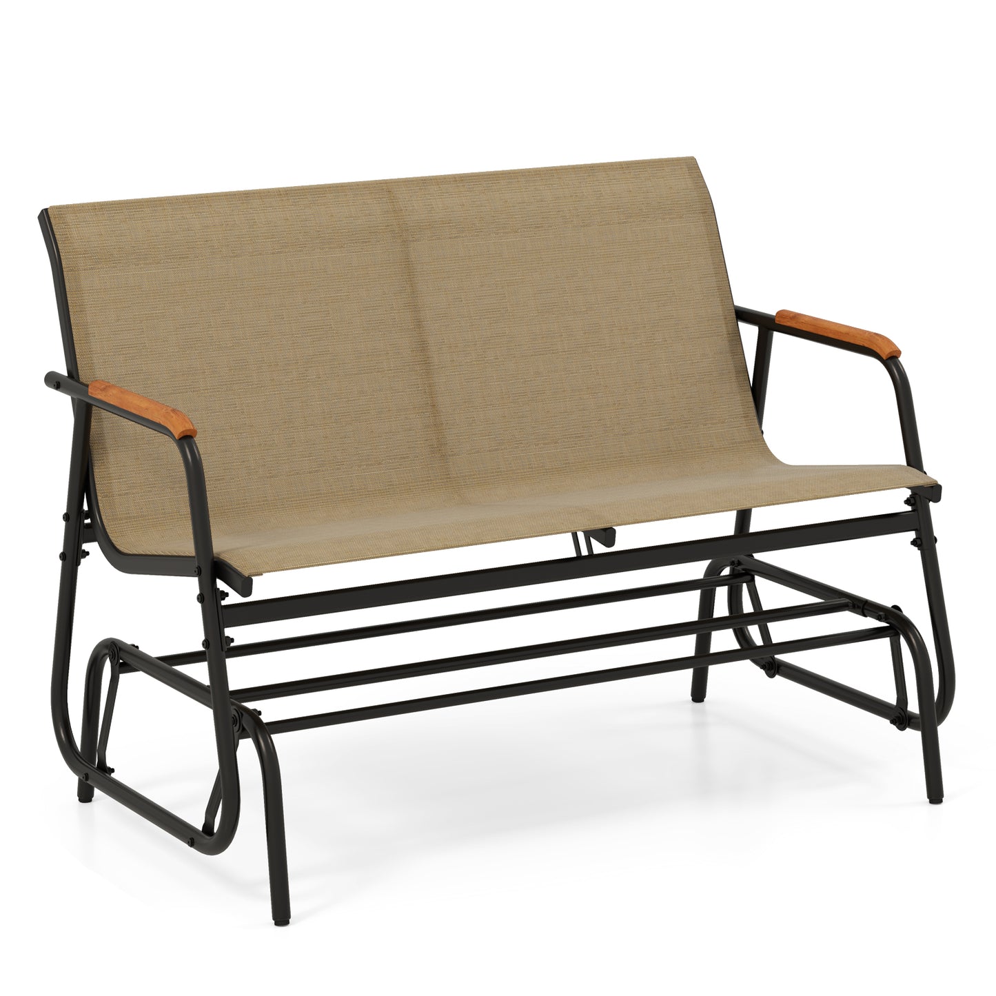2-Person Patio Glider Bench with Teak Armrests