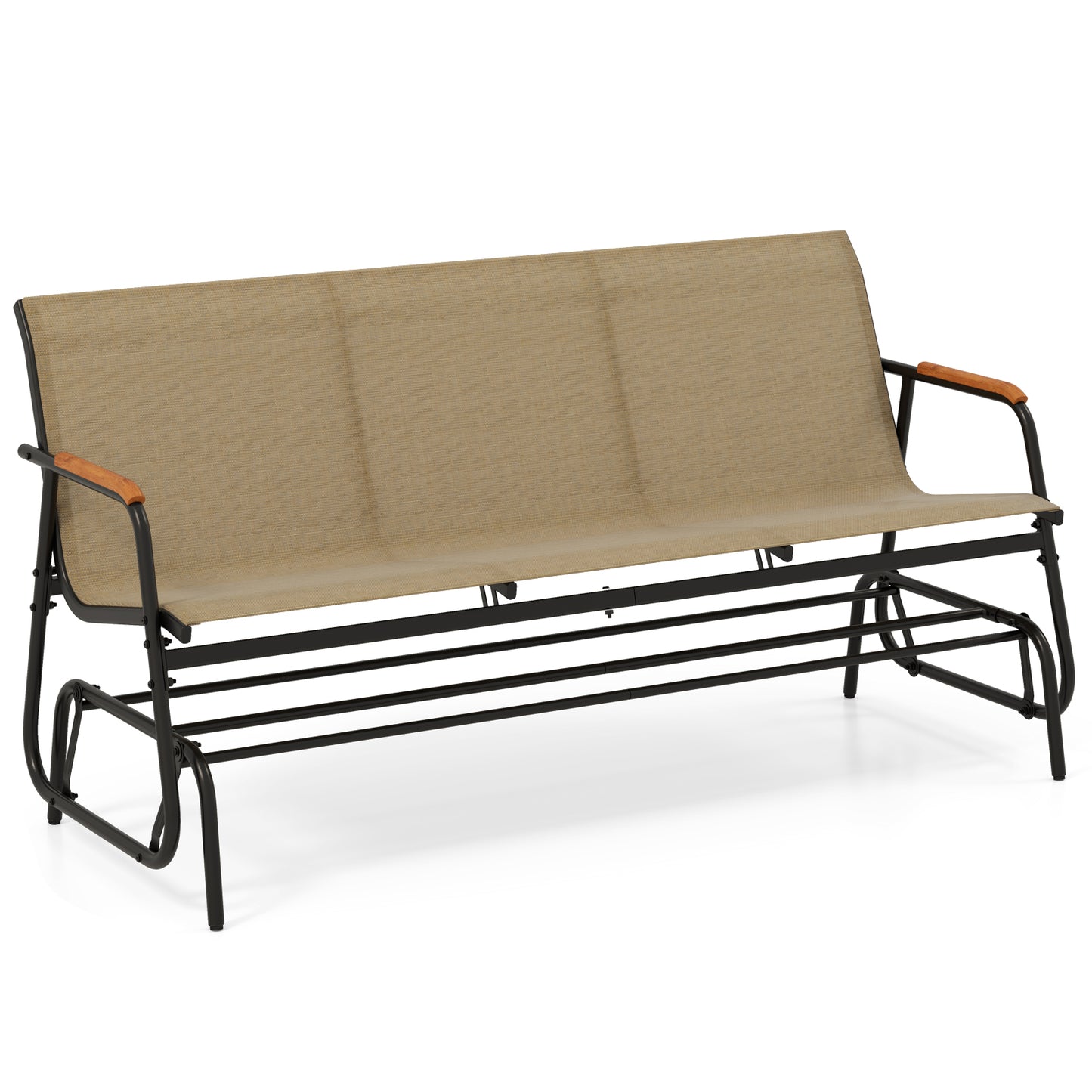 3-Person Patio Glider Bench with Teak Armrests