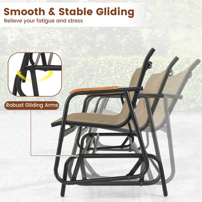 3-Person Patio Glider Bench with Teak Armrests