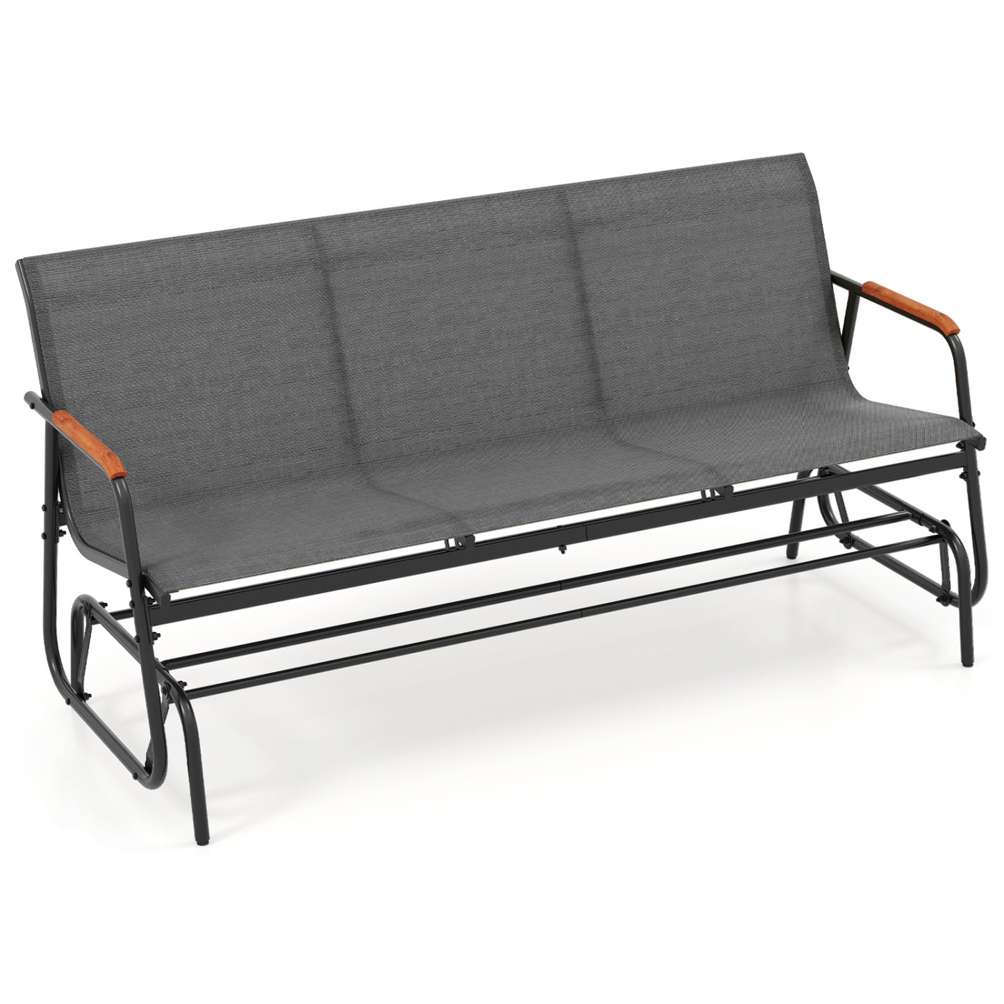 3-Person Patio Glider Bench with Teak Armrests