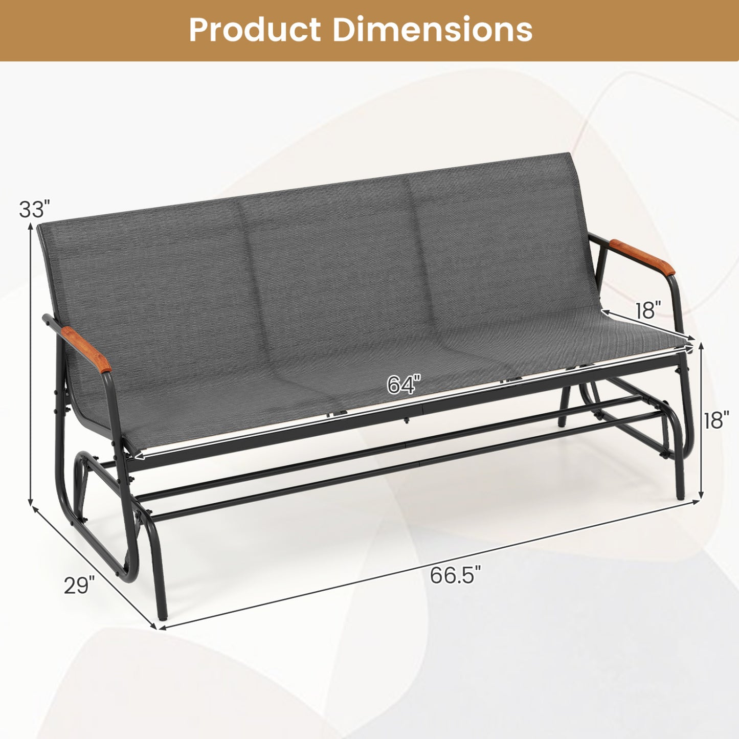 3-Person Patio Glider Bench with Teak Armrests