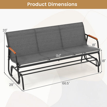 3-Person Patio Glider Bench with Teak Armrests