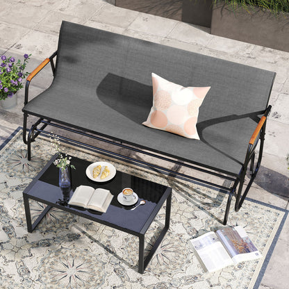 3-Person Patio Glider Bench with Teak Armrests