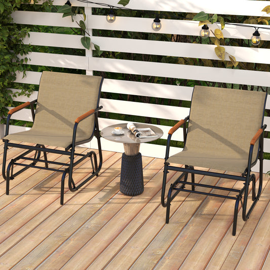 Patio Glider Chair Set of 2 with Teak Armrests