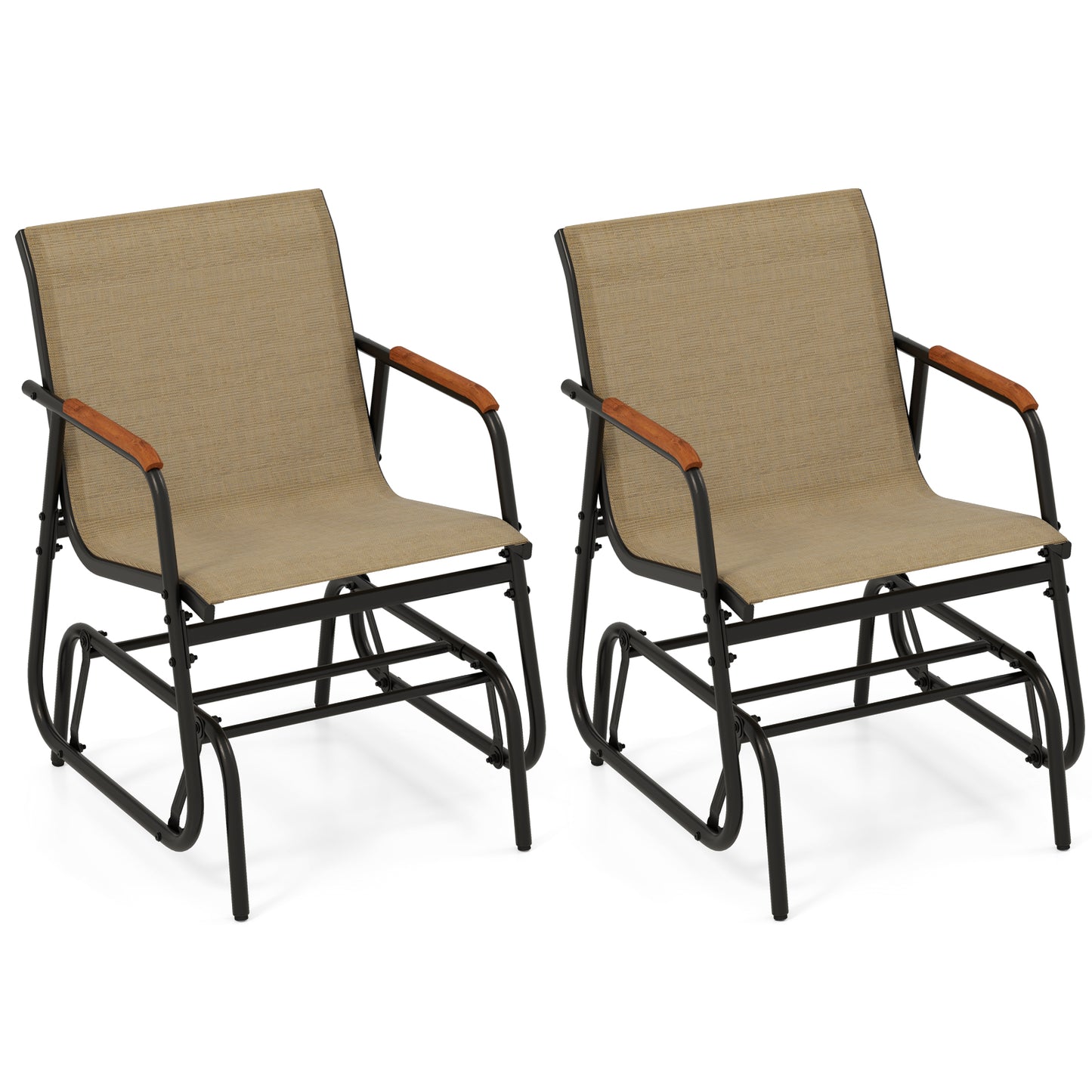 Patio Glider Chair Set of 2 with Teak Armrests