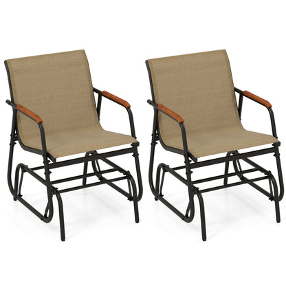 Patio Glider Chair Set of 2 with Teak Armrests