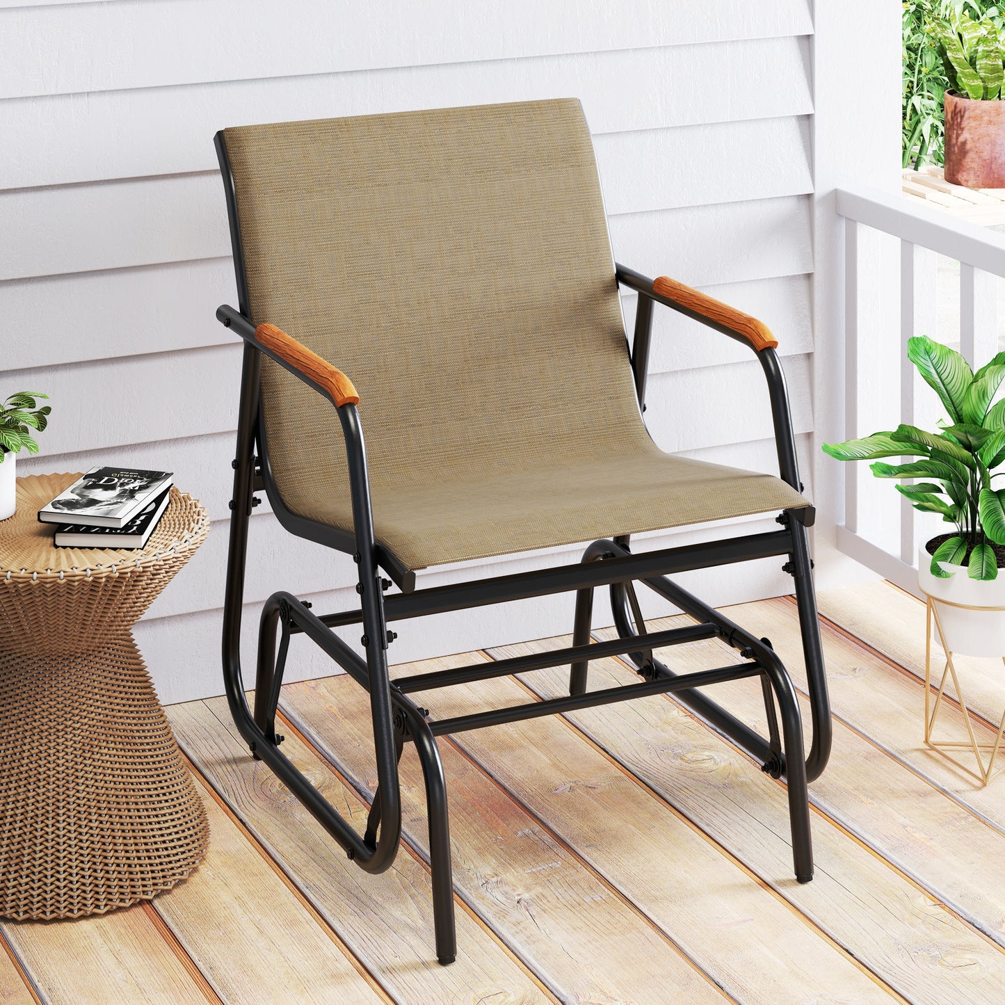 Patio Glider Chair Set of 2 with Teak Armrests