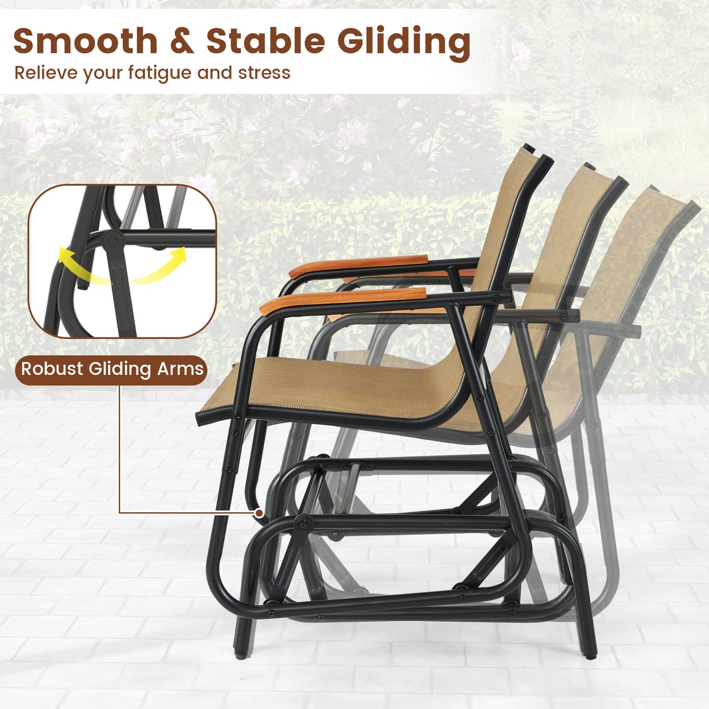 Patio Glider Chair Set of 2 with Teak Armrests