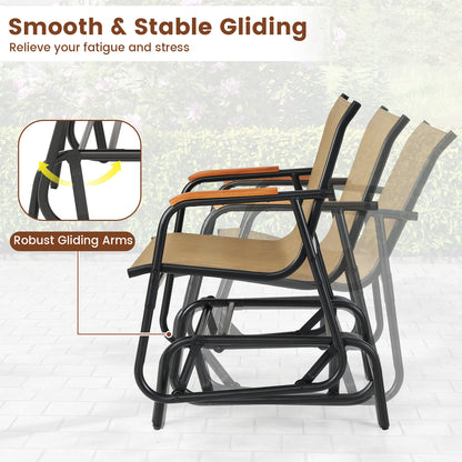 Patio Glider Chair Set of 2 with Teak Armrests