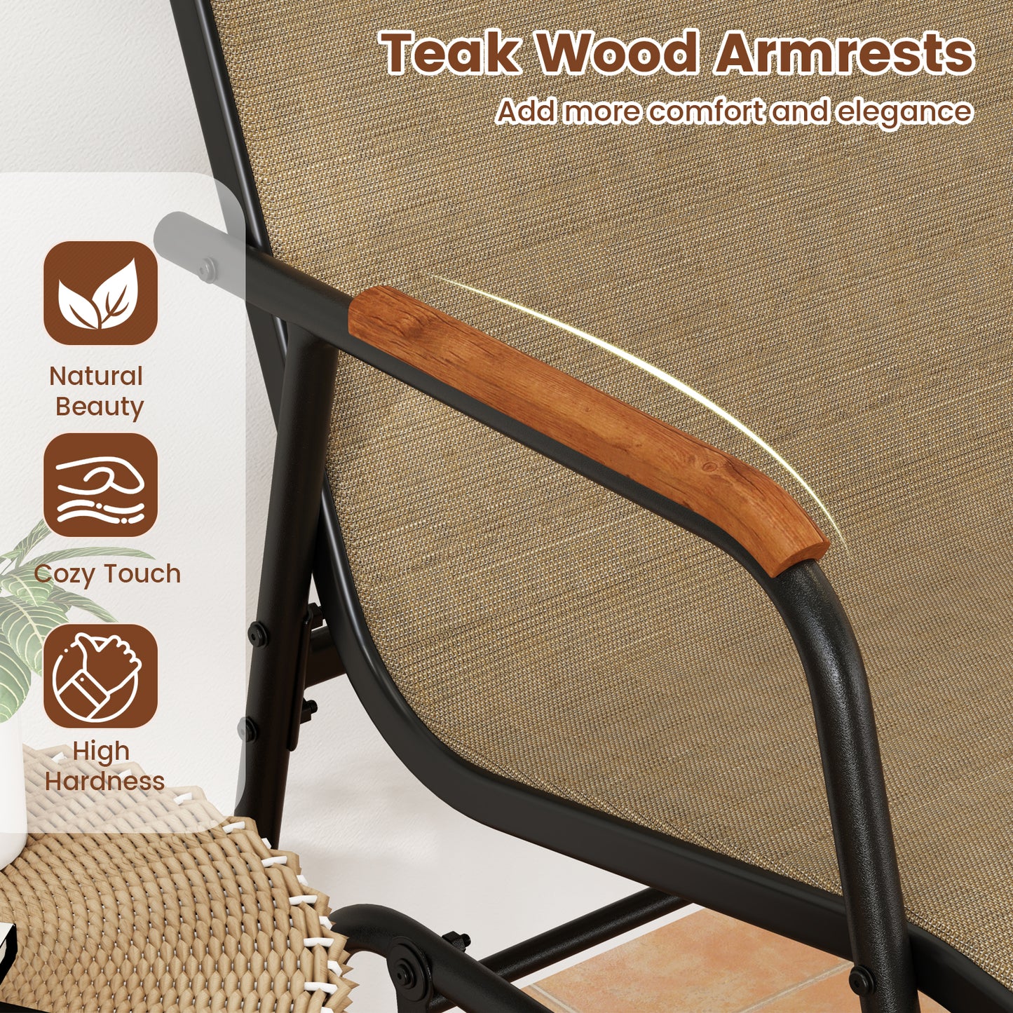 Patio Glider Chair Set of 2 with Teak Armrests