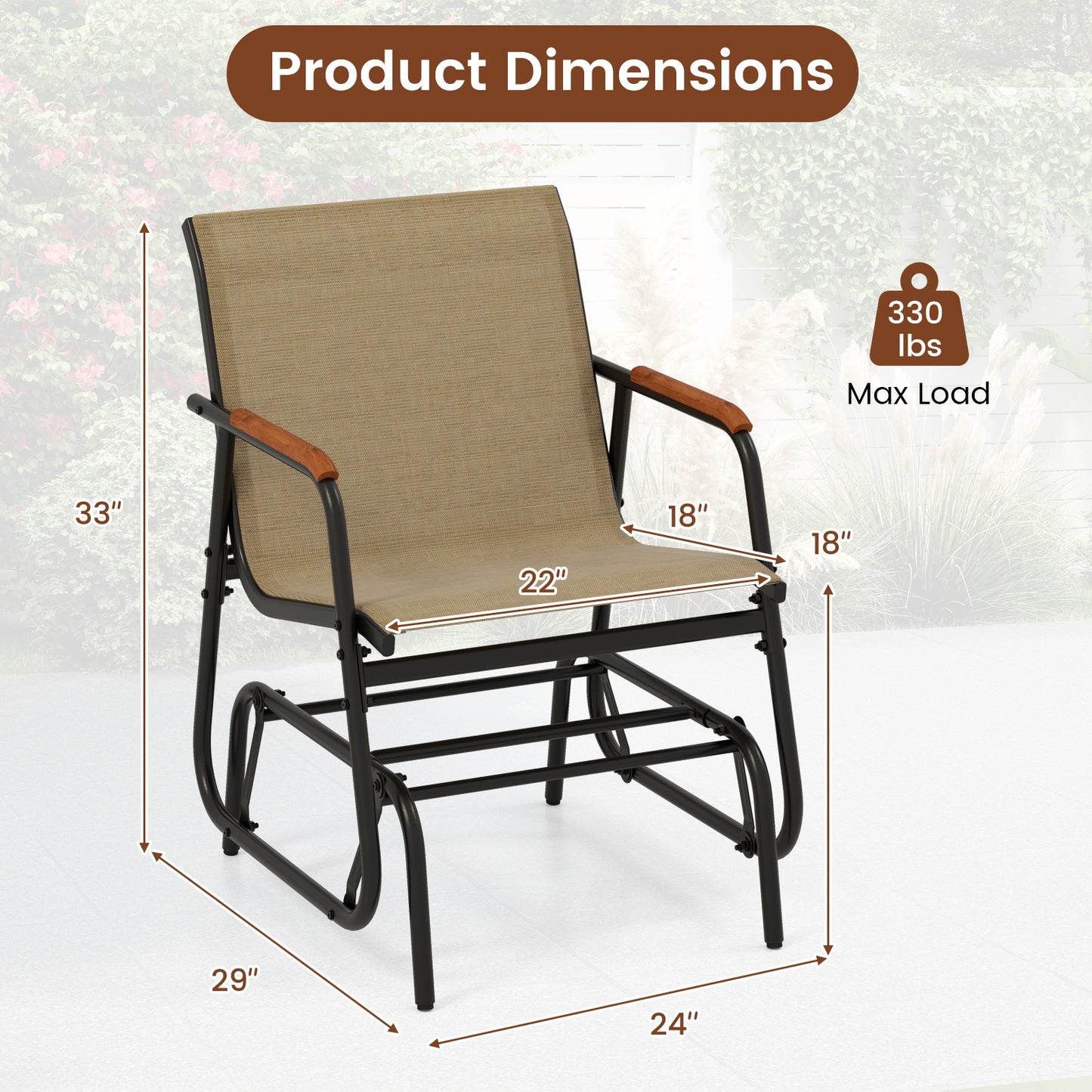 Patio Glider Chair Set of 2 with Teak Armrests