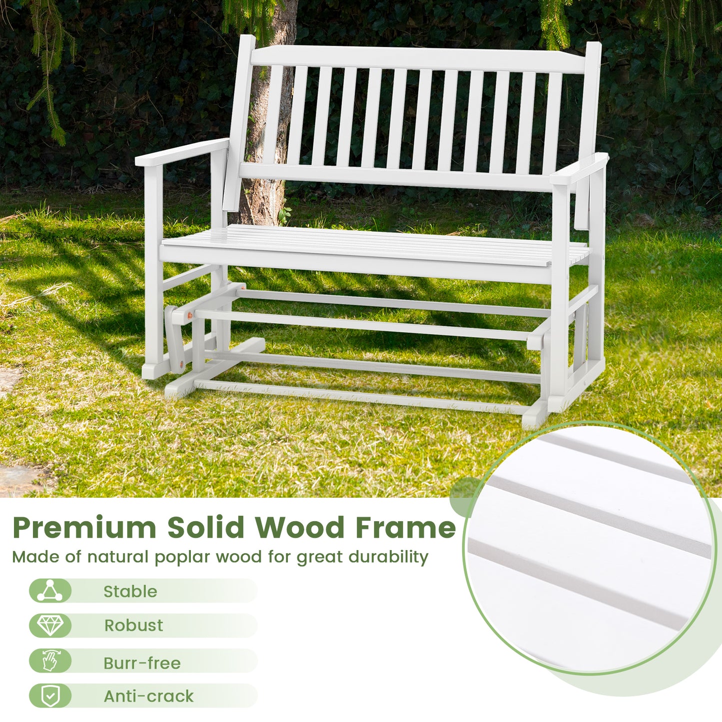 Outdoor Glider Bench 2-Seat with Armrests