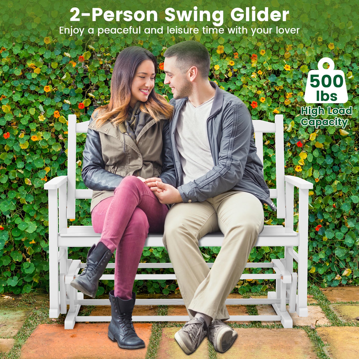 Outdoor Glider Bench 2-Seat with Armrests