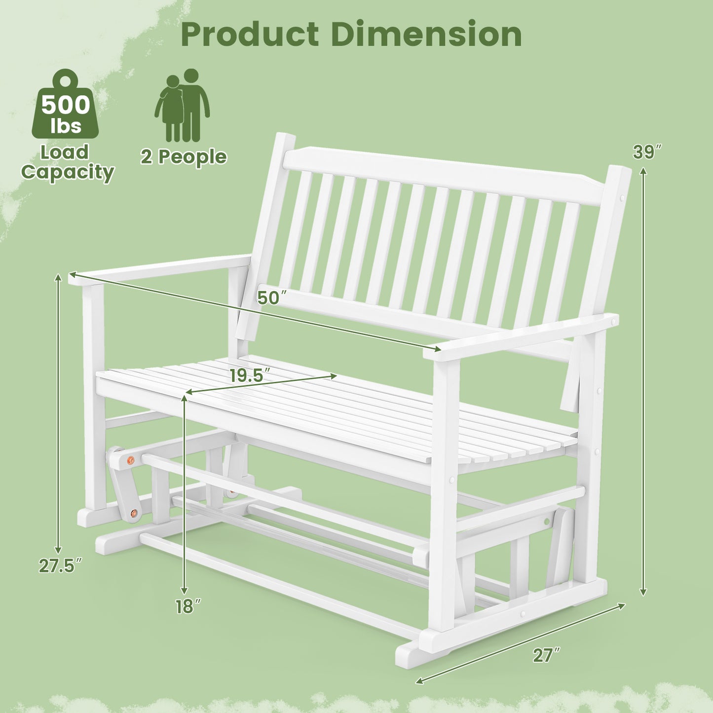 Outdoor Glider Bench 2-Seat with Armrests