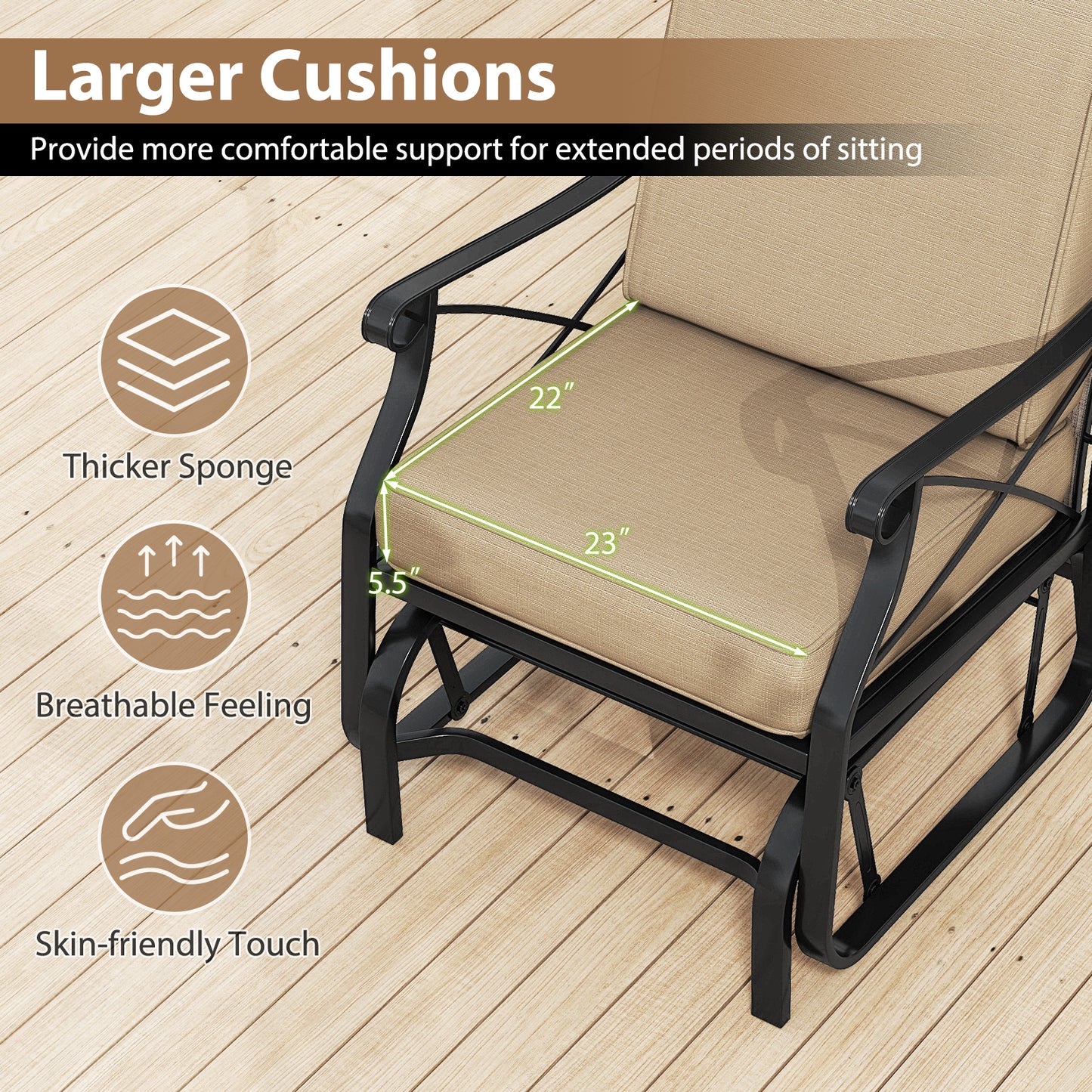 Patio Glider Rocking Chair with Cushions - Brown