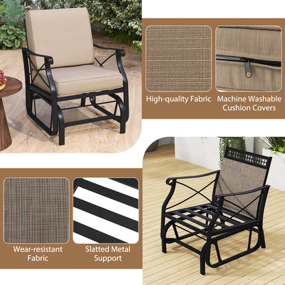Patio Glider Rocking Chair with Cushions - Brown