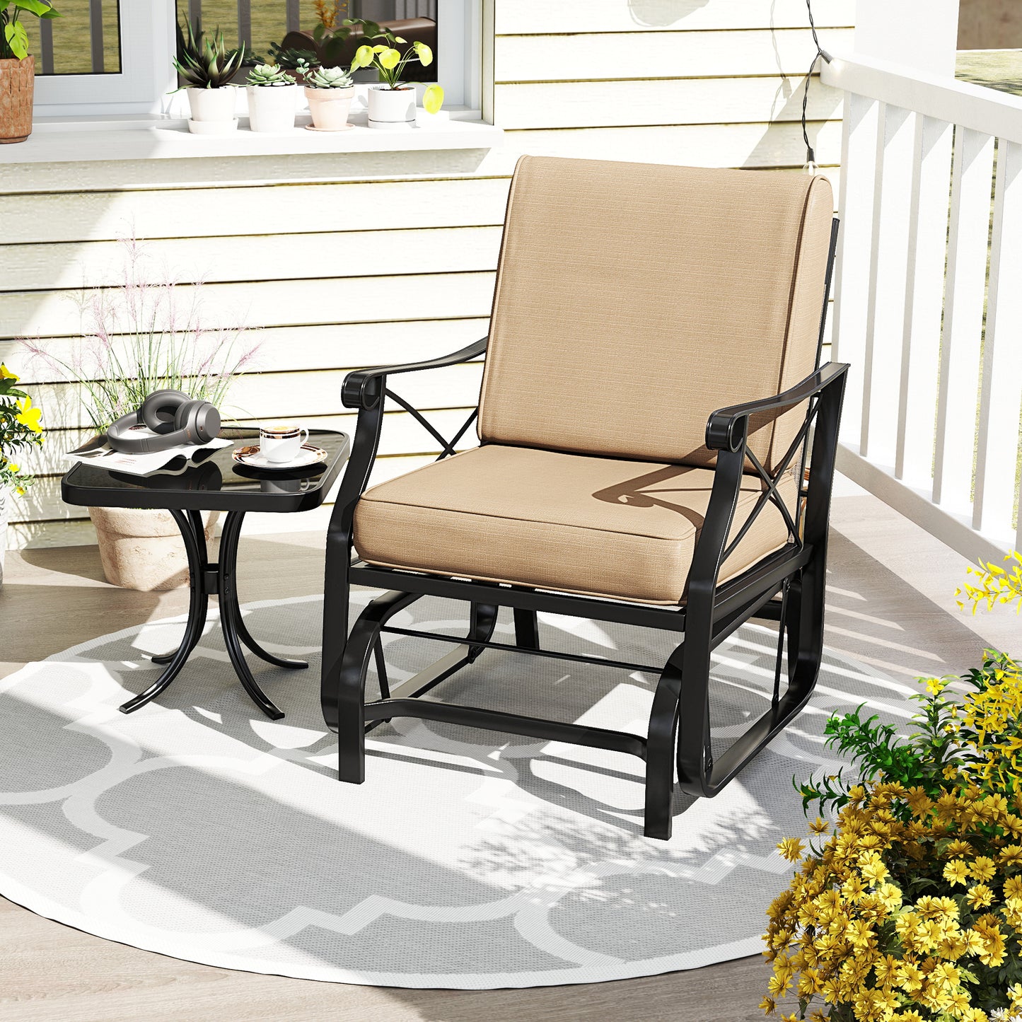 Patio Glider Rocking Chair with Cushions - Brown