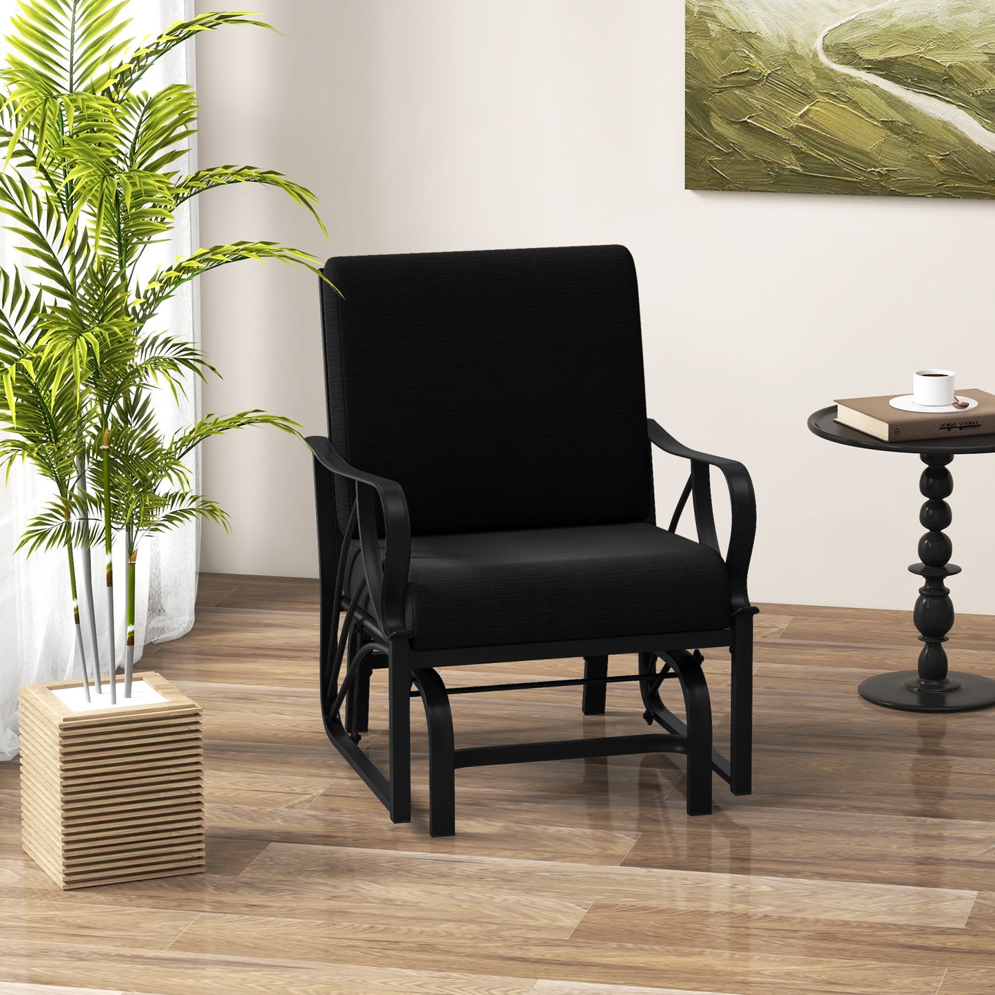 Patio Glider Rocking Chair with Cushion and Curved Armrests