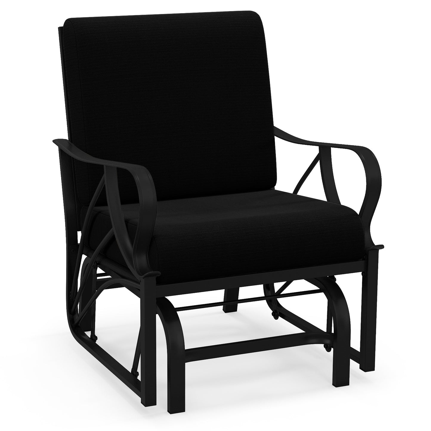 Patio Glider Rocking Chair with Cushion and Curved Armrests