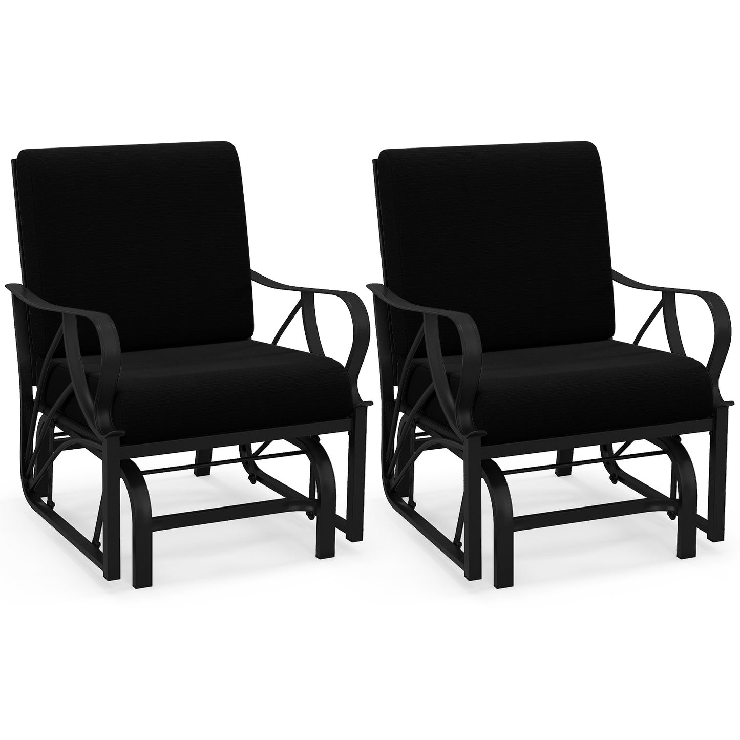 Patio Glider Rocking Chair with Cushion and Curved Armrests
