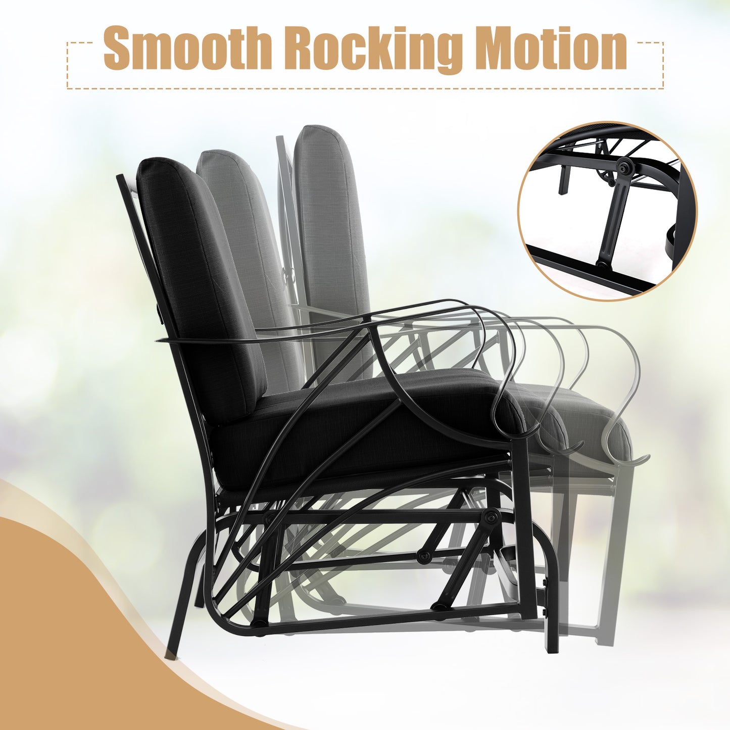 Patio Glider Rocking Chair with Cushion and Curved Armrests