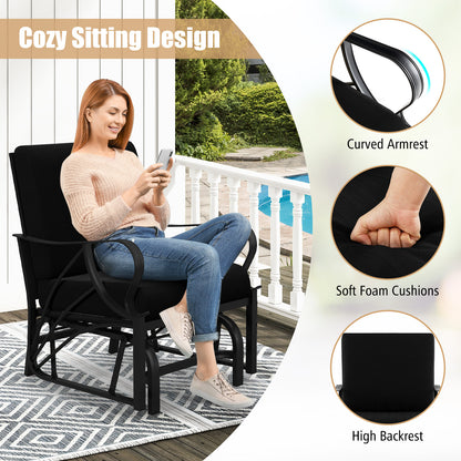 Patio Glider Rocking Chair with Cushion and Curved Armrests