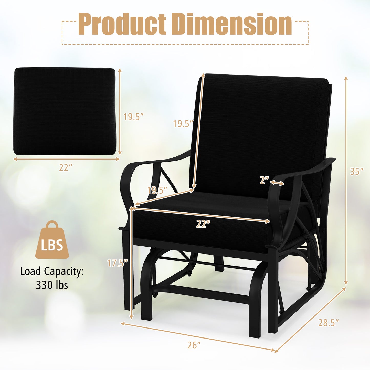 Patio Glider Rocking Chair with Cushion and Curved Armrests