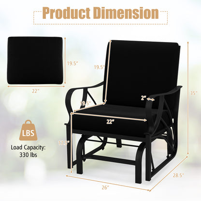 Patio Glider Rocking Chair with Cushion and Curved Armrests