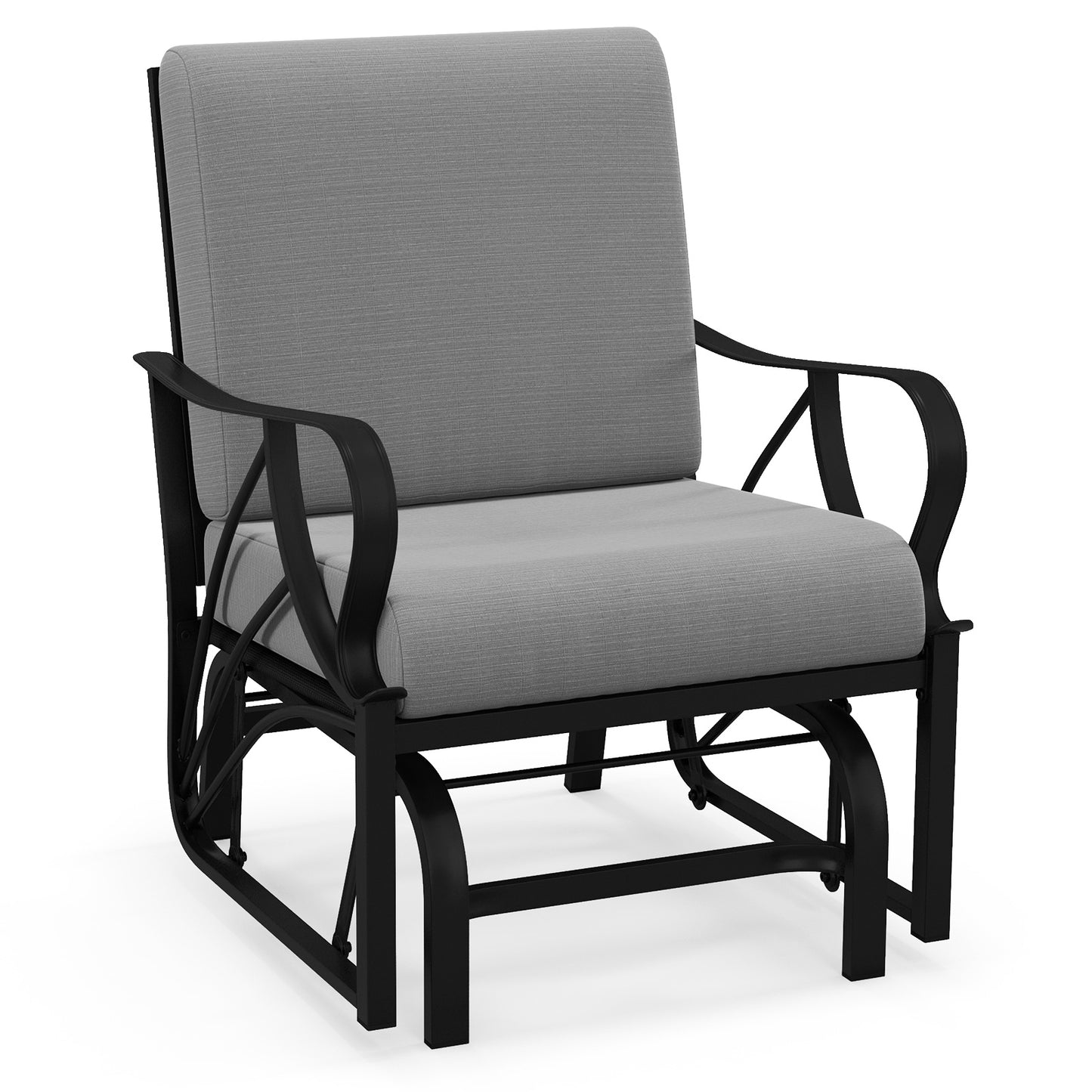 Patio Glider Rocking Chair with Cushion and Curved Armrests