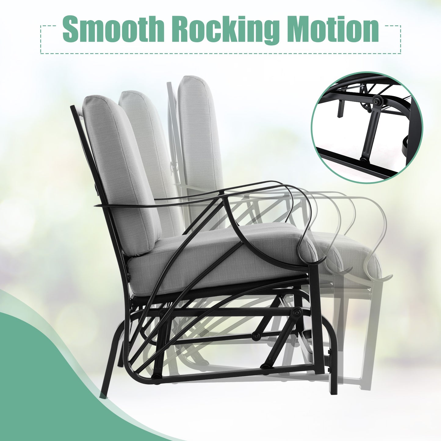 Patio Glider Rocking Chair with Cushion and Curved Armrests