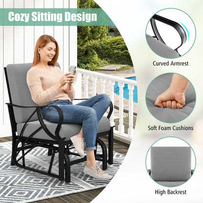 Patio Glider Rocking Chair with Cushion and Curved Armrests