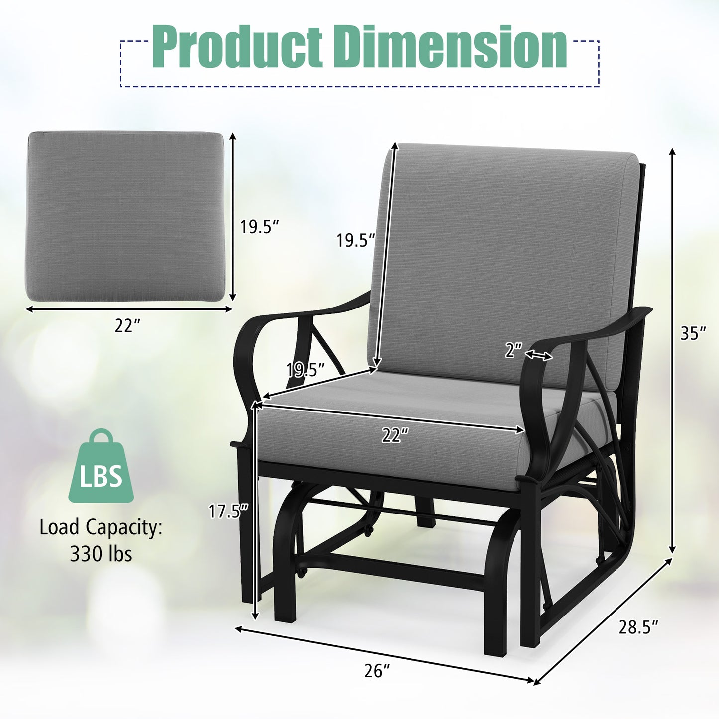 Patio Glider Rocking Chair with Cushion and Curved Armrests