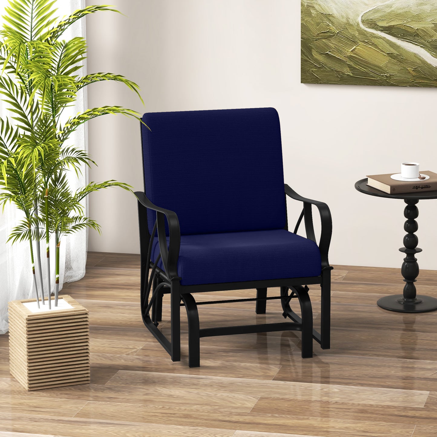 Patio Glider Rocking Chair with Cushion and Curved Armrests