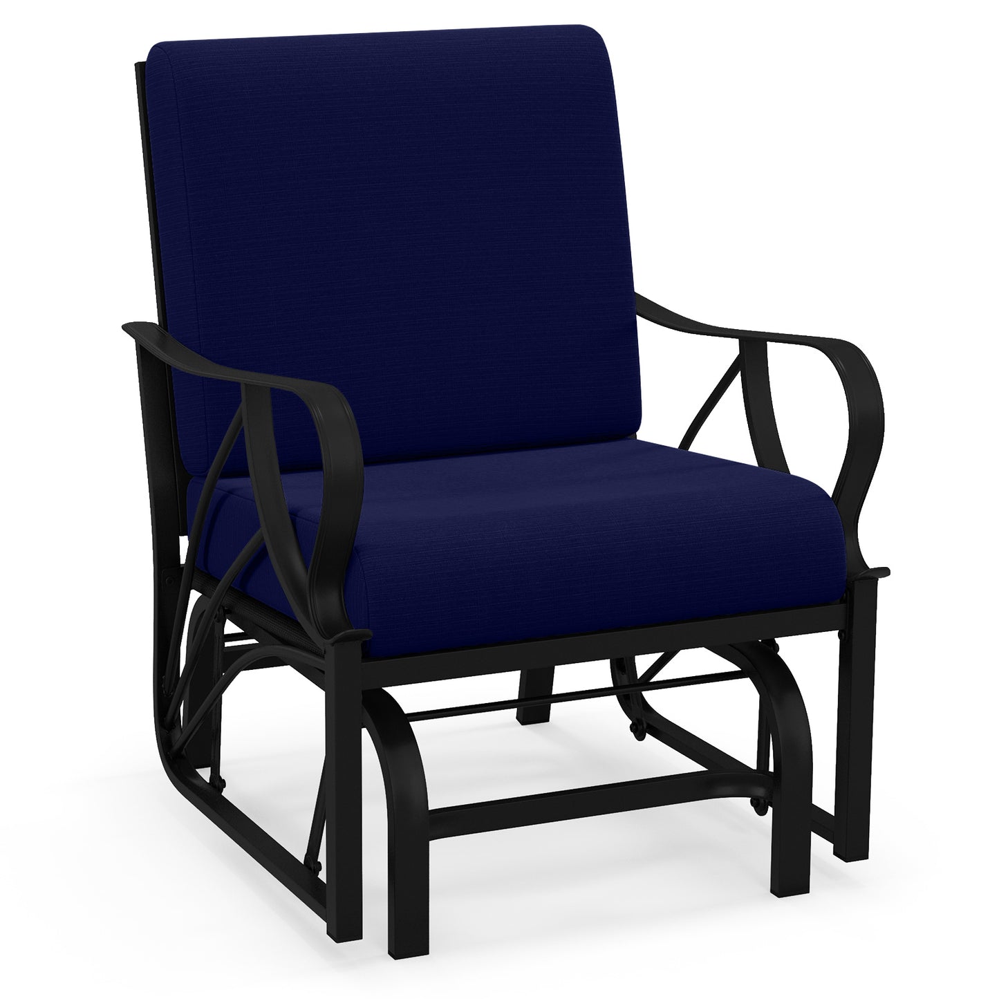 Patio Glider Rocking Chair with Cushion and Curved Armrests