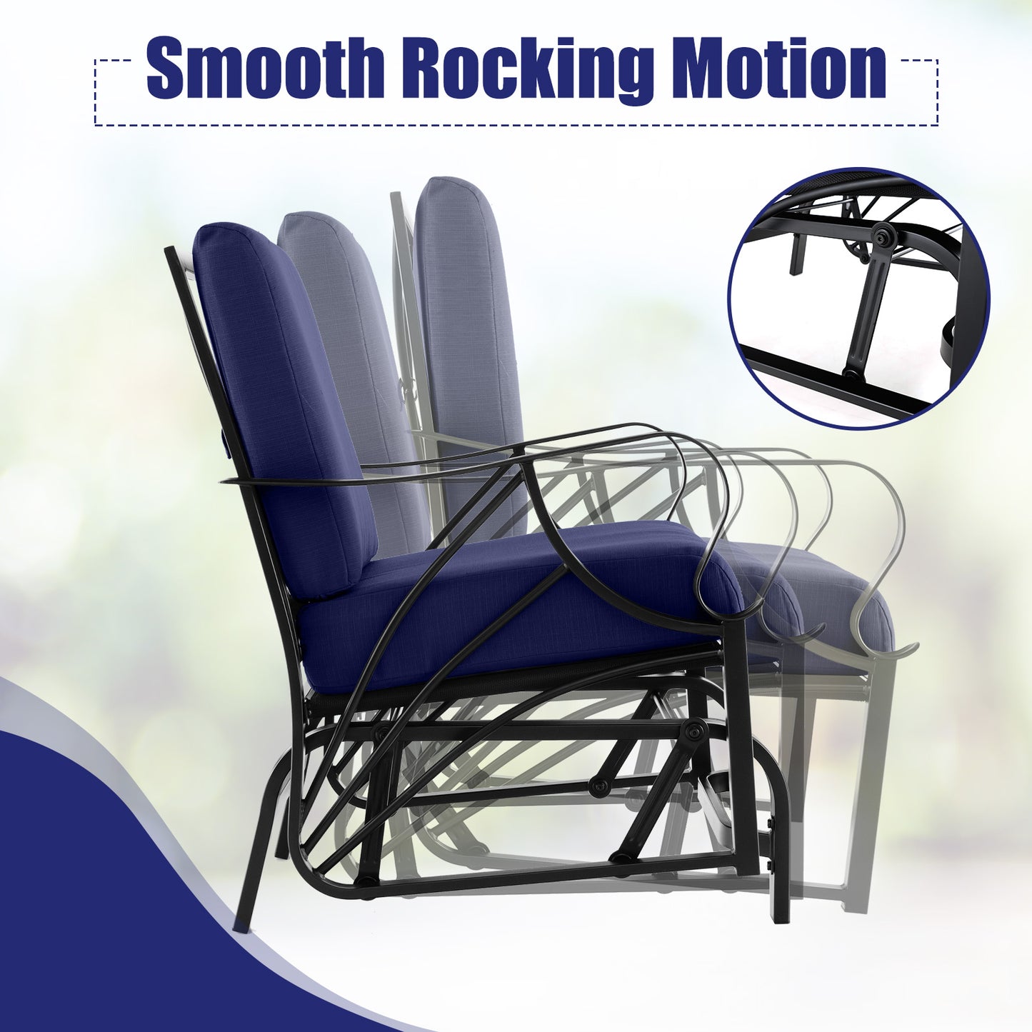 Patio Glider Rocking Chair with Cushion and Curved Armrests