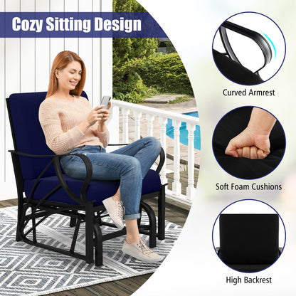 Patio Glider Rocking Chair with Cushion and Curved Armrests