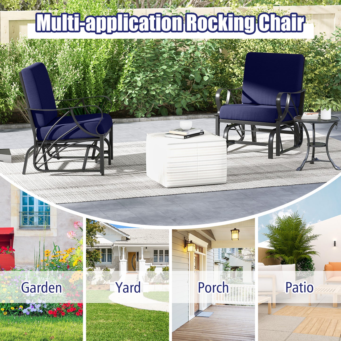 Patio Glider Rocking Chair with Cushion and Curved Armrests