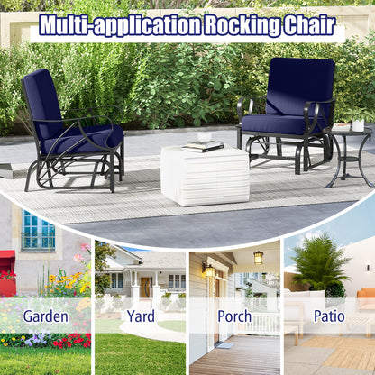 Patio Glider Rocking Chair with Cushion and Curved Armrests