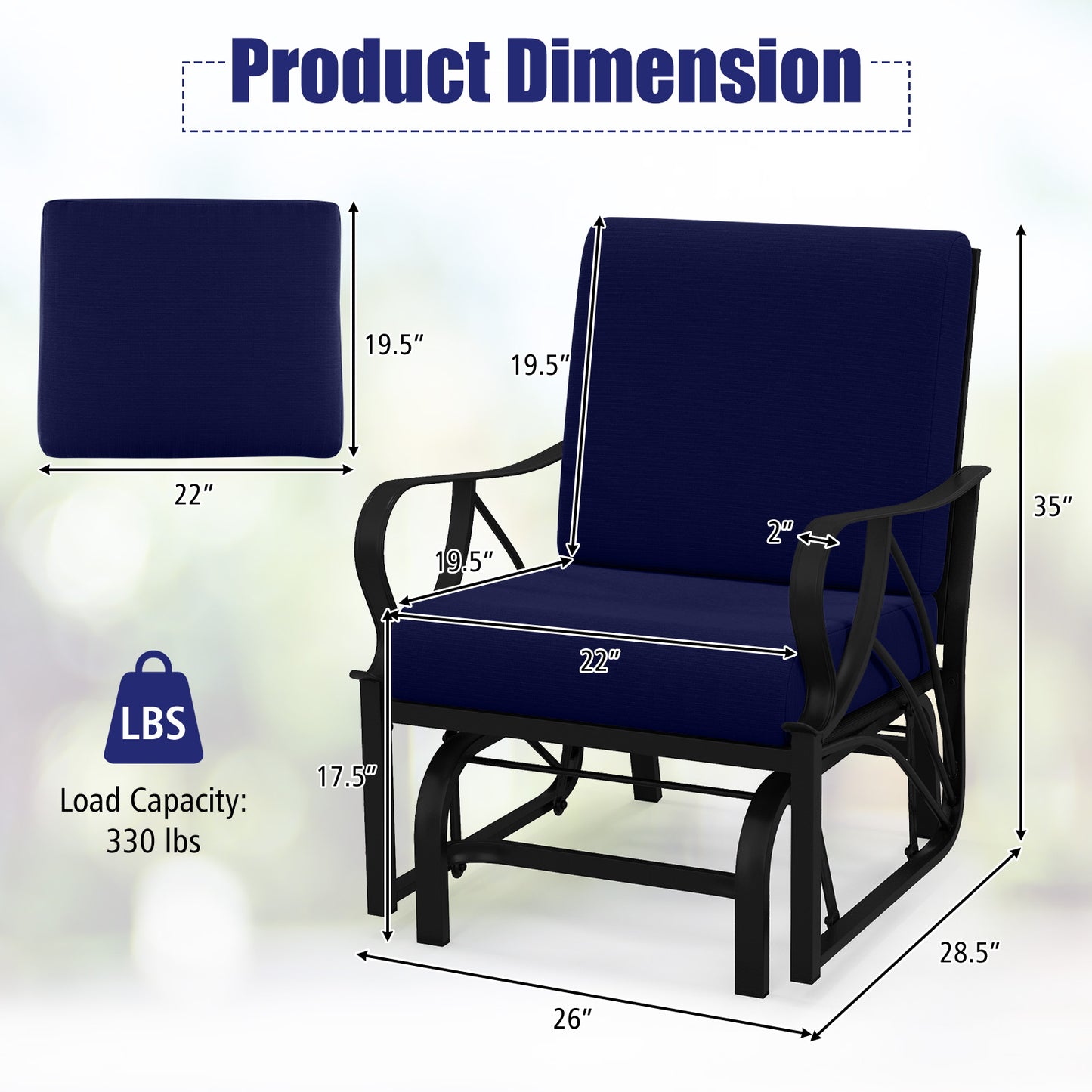 Patio Glider Rocking Chair with Cushion and Curved Armrests