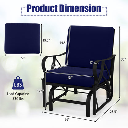 Patio Glider Rocking Chair with Cushion and Curved Armrests