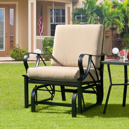 Patio Glider Rocking Chair with Cushion and Curved Armrests