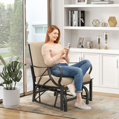 Patio Glider Rocking Chair with Cushion and Curved Armrests